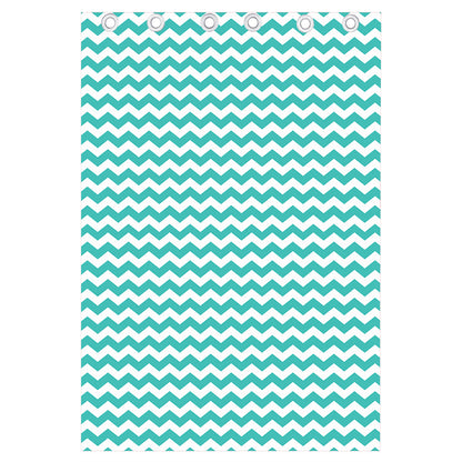 Teal And White Chevron Pattern Print Curtain