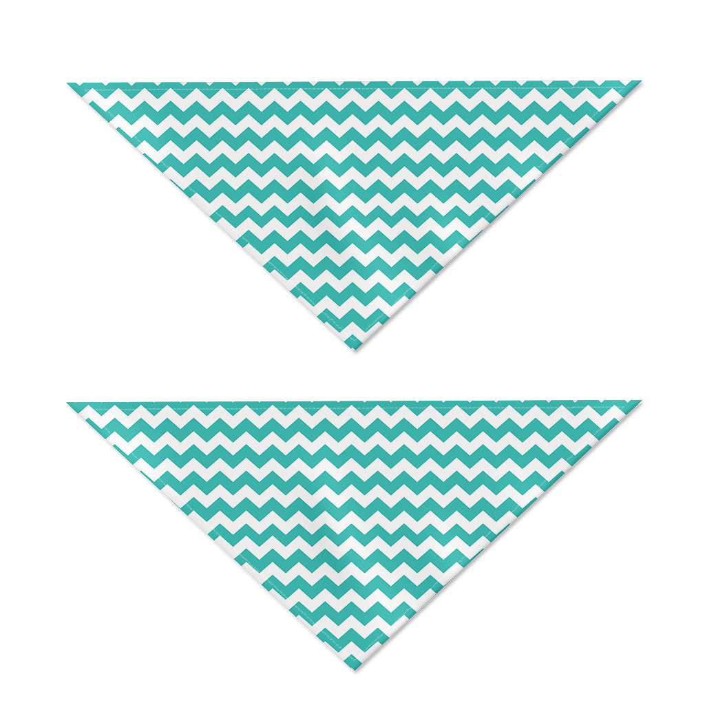 Teal And White Chevron Pattern Print Dog Bandana