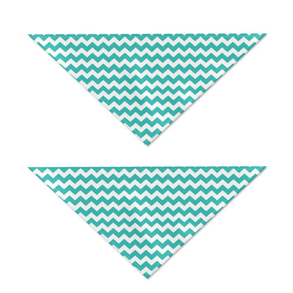 Teal And White Chevron Pattern Print Dog Bandana