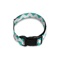Teal And White Chevron Pattern Print Dog Collar