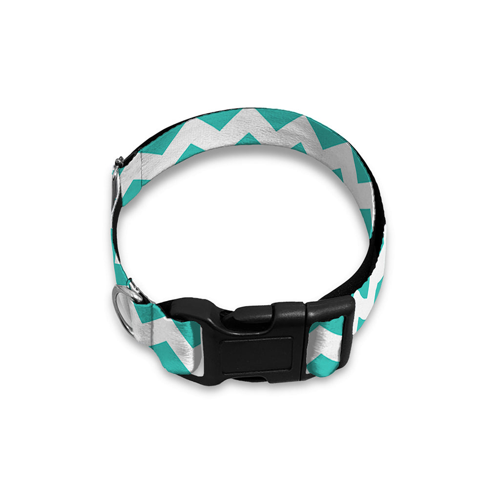 Teal And White Chevron Pattern Print Dog Collar