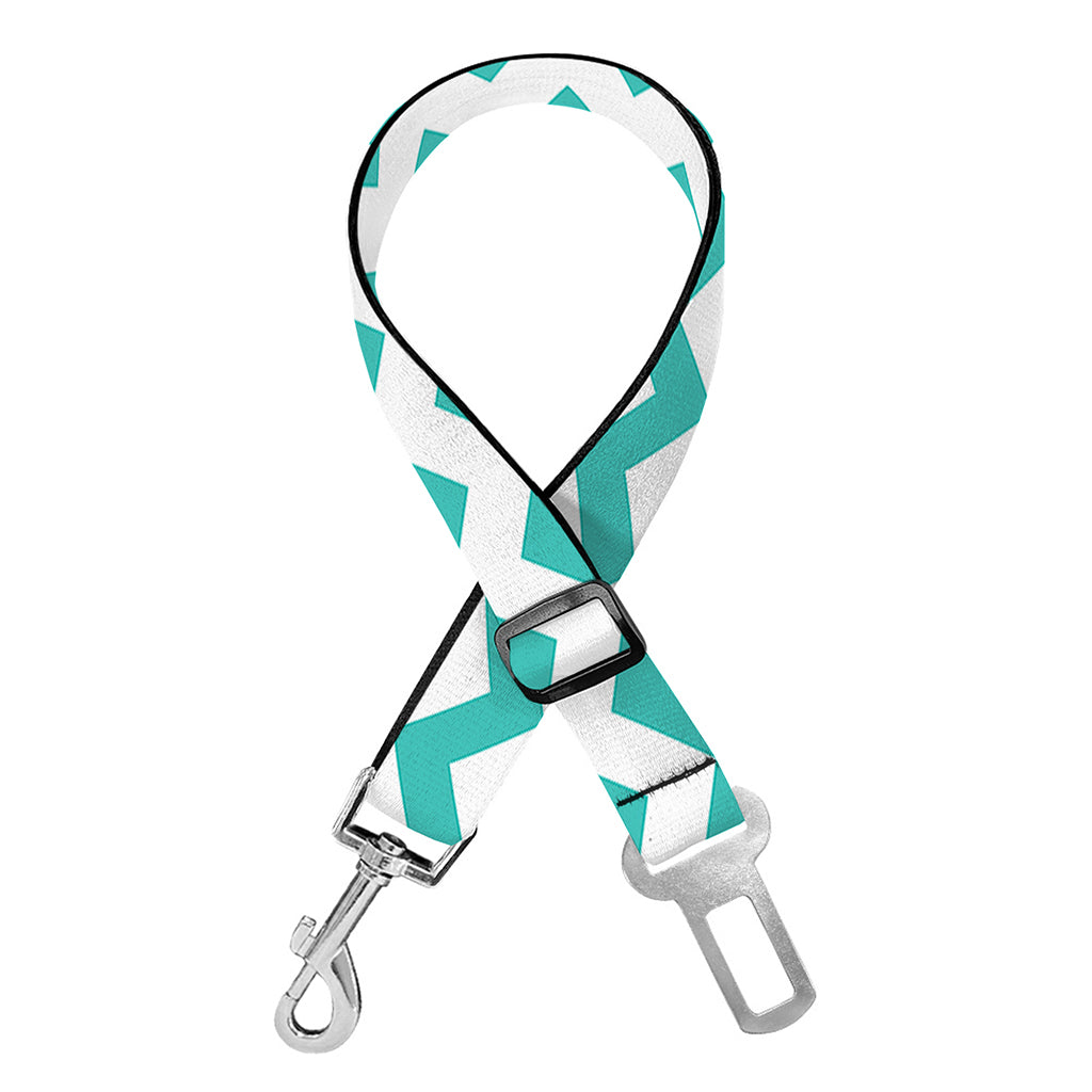 Teal And White Chevron Pattern Print Dog Seat Belt