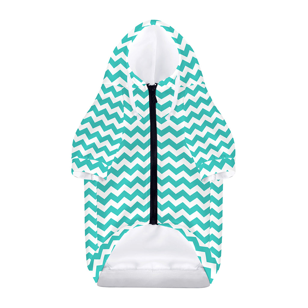 Teal And White Chevron Pattern Print Dog Zip Up Hoodie