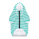 Teal And White Chevron Pattern Print Dog Zip Up Hoodie
