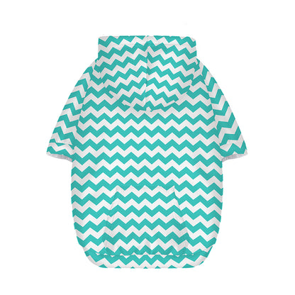 Teal And White Chevron Pattern Print Dog Zip Up Hoodie