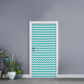 Teal And White Chevron Pattern Print Door Sticker