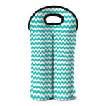 Teal And White Chevron Pattern Print Double Neoprene Wine Tote