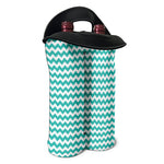Teal And White Chevron Pattern Print Double Neoprene Wine Tote