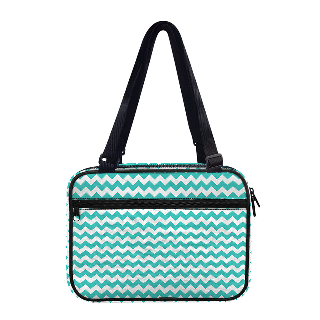 Teal And White Chevron Pattern Print Double Strap Bible Bag