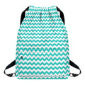 Teal And White Chevron Pattern Print Drawstring Backpack