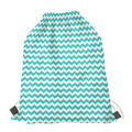 Teal And White Chevron Pattern Print Drawstring Bag