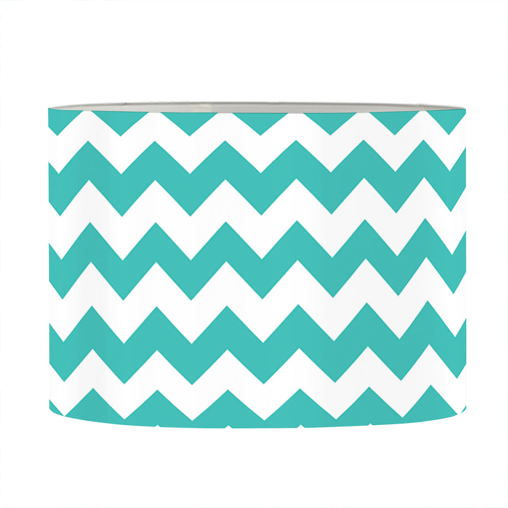 Teal And White Chevron Pattern Print Drum Lamp Shade