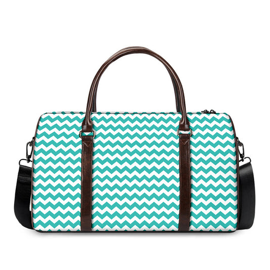 Teal And White Chevron Pattern Print Duffle Bag