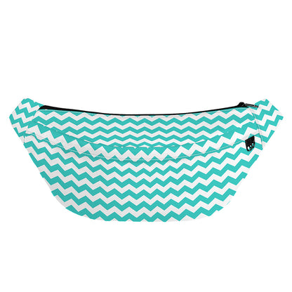 Teal And White Chevron Pattern Print Fanny Pack