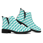 Teal And White Chevron Pattern Print Flat Ankle Boots