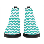 Teal And White Chevron Pattern Print Flat Ankle Boots