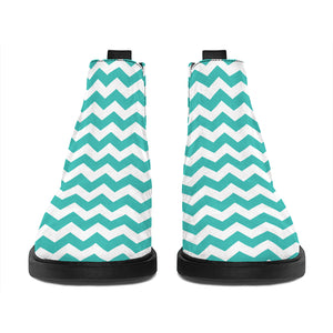 Teal And White Chevron Pattern Print Flat Ankle Boots