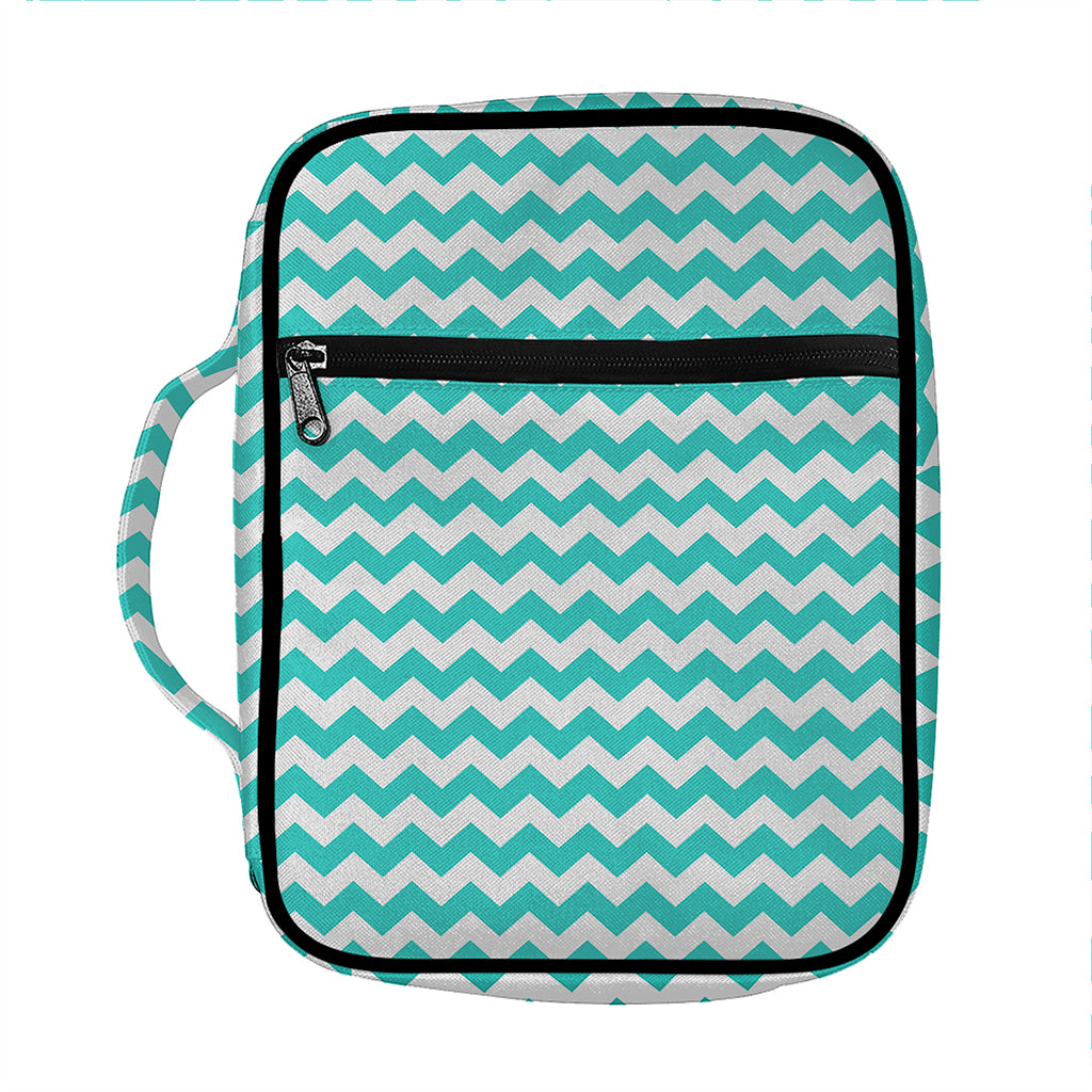 Teal And White Chevron Pattern Print Front Pocket Bible Bag