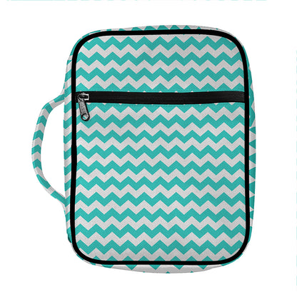 Teal And White Chevron Pattern Print Front Pocket Bible Bag