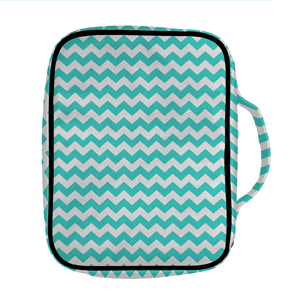 Teal And White Chevron Pattern Print Front Pocket Bible Bag