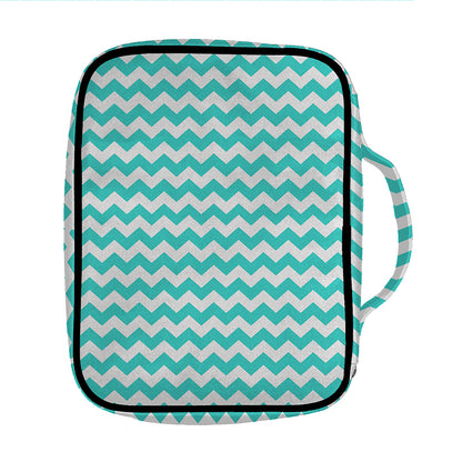 Teal And White Chevron Pattern Print Front Pocket Bible Bag