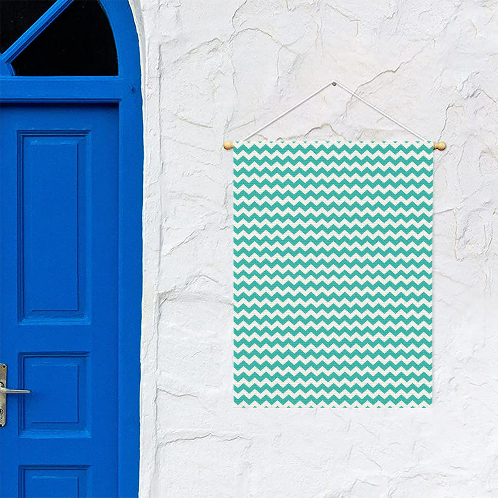 Teal And White Chevron Pattern Print Garden Flag