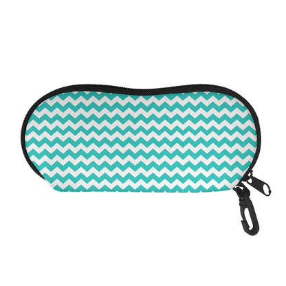 Teal And White Chevron Pattern Print Glasses Case