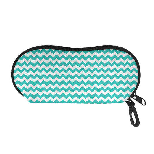 Teal And White Chevron Pattern Print Glasses Case