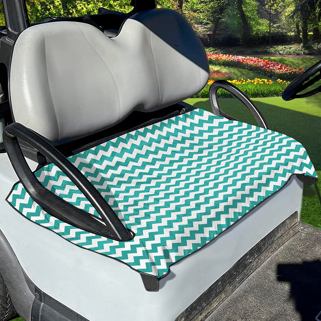 Teal And White Chevron Pattern Print Golf Cart Seat Cover