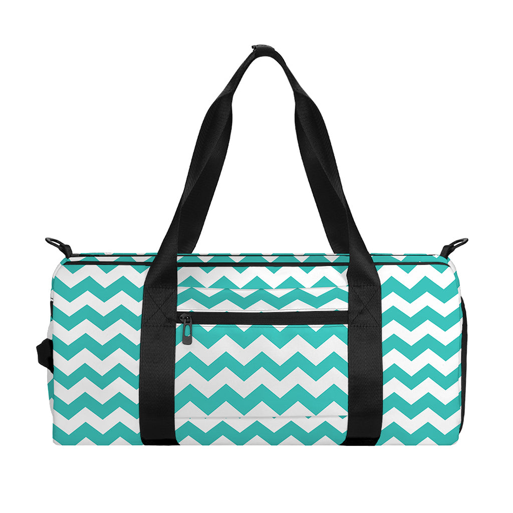 Teal And White Chevron Pattern Print Gym Bag