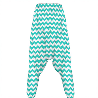 Teal And White Chevron Pattern Print Hammer Pants