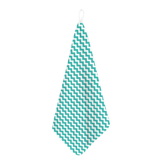 Teal And White Chevron Pattern Print Hand Towel