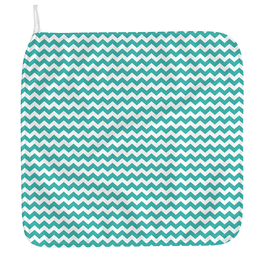 Teal And White Chevron Pattern Print Hand Towel