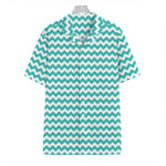Teal And White Chevron Pattern Print Hawaiian Shirt