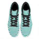 Teal And White Chevron Pattern Print High Top Leather Sneakers