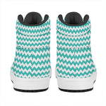 Teal And White Chevron Pattern Print High Top Leather Sneakers