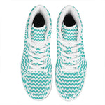 Teal And White Chevron Pattern Print High Top Leather Sneakers