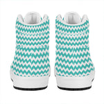 Teal And White Chevron Pattern Print High Top Leather Sneakers