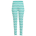 Teal And White Chevron Pattern Print High-Waisted Pocket Leggings