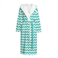 Teal And White Chevron Pattern Print Hooded Bathrobe