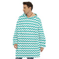 Teal And White Chevron Pattern Print Hoodie Blanket
