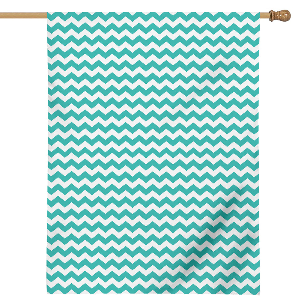 Teal And White Chevron Pattern Print House Flag
