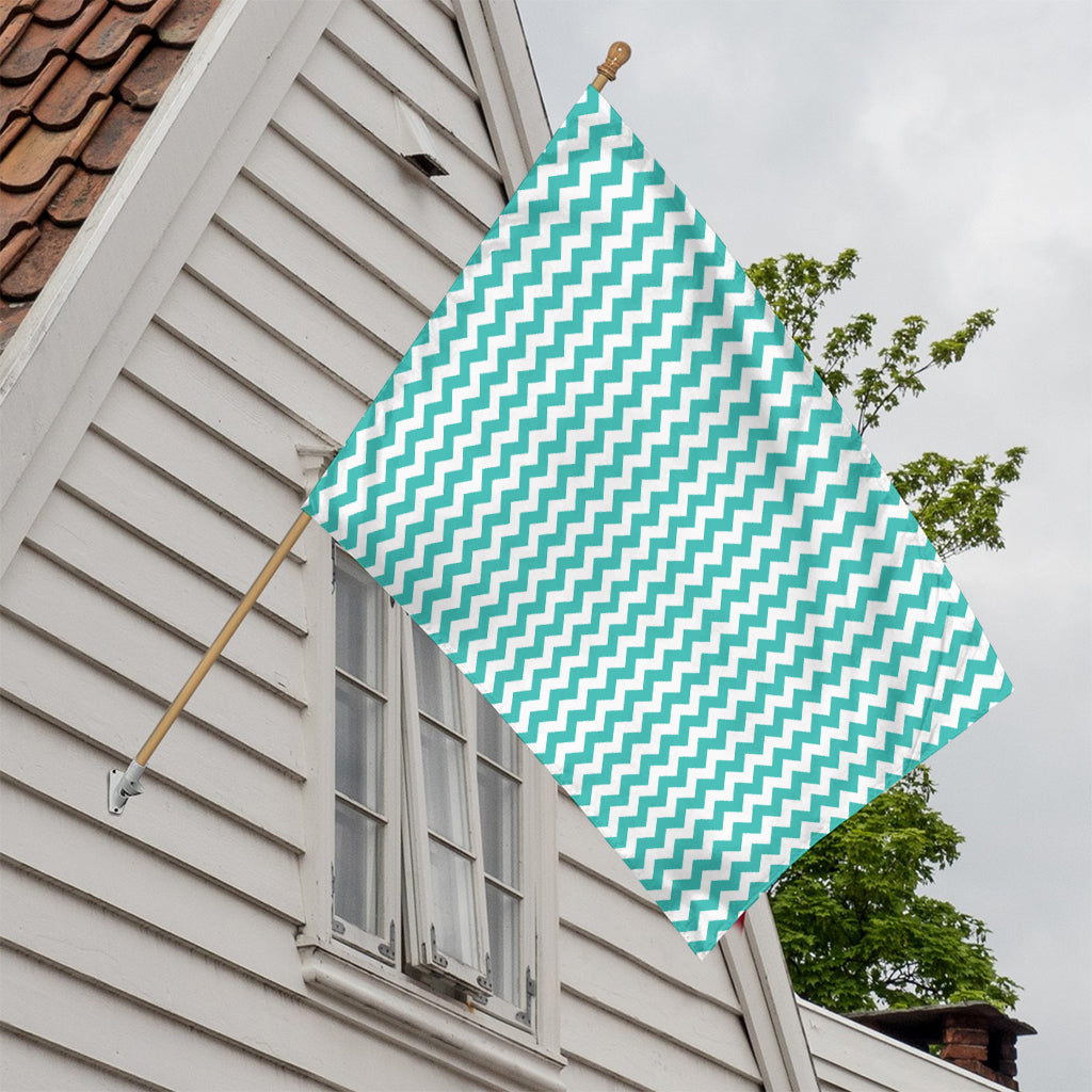 Teal And White Chevron Pattern Print House Flag