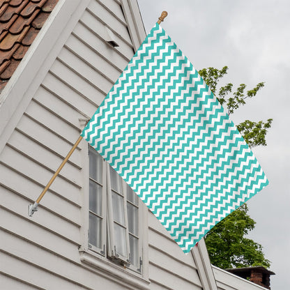Teal And White Chevron Pattern Print House Flag