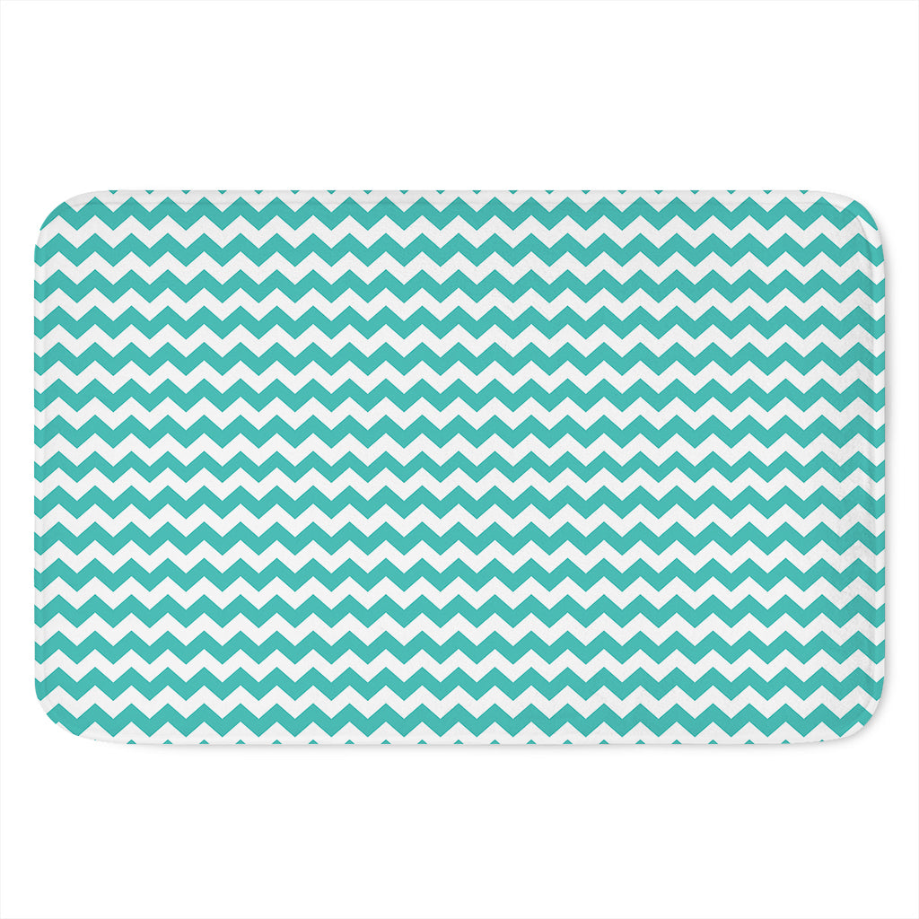 Teal And White Chevron Pattern Print Indoor Door Mat