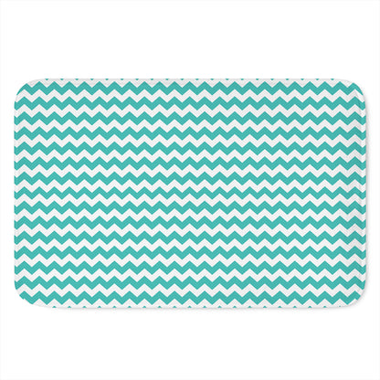 Teal And White Chevron Pattern Print Indoor Door Mat