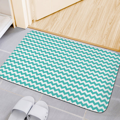 Teal And White Chevron Pattern Print Indoor Door Mat