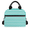 Teal And White Chevron Pattern Print Insulated Lunch Bag