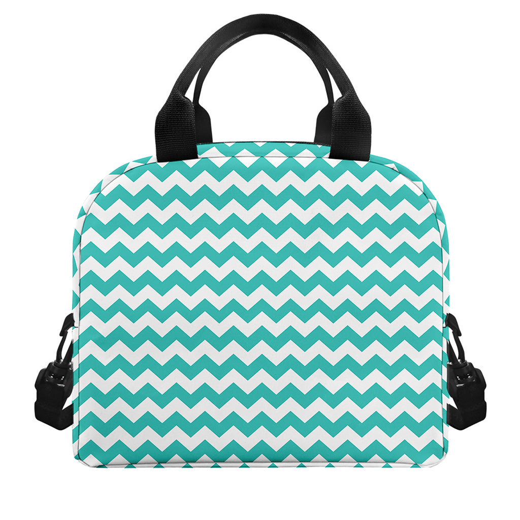 Teal And White Chevron Pattern Print Insulated Lunch Bag