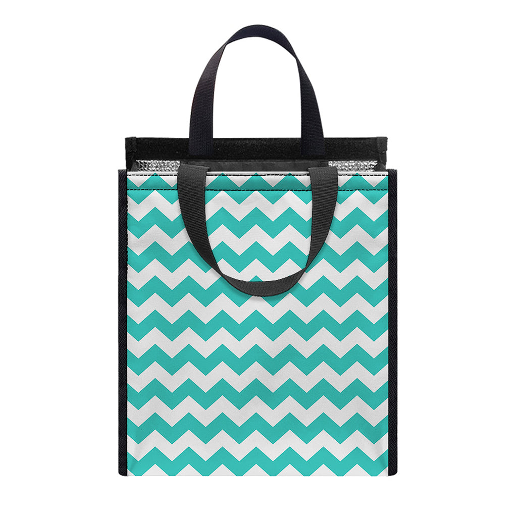 Teal And White Chevron Pattern Print Insulated Lunch Tote